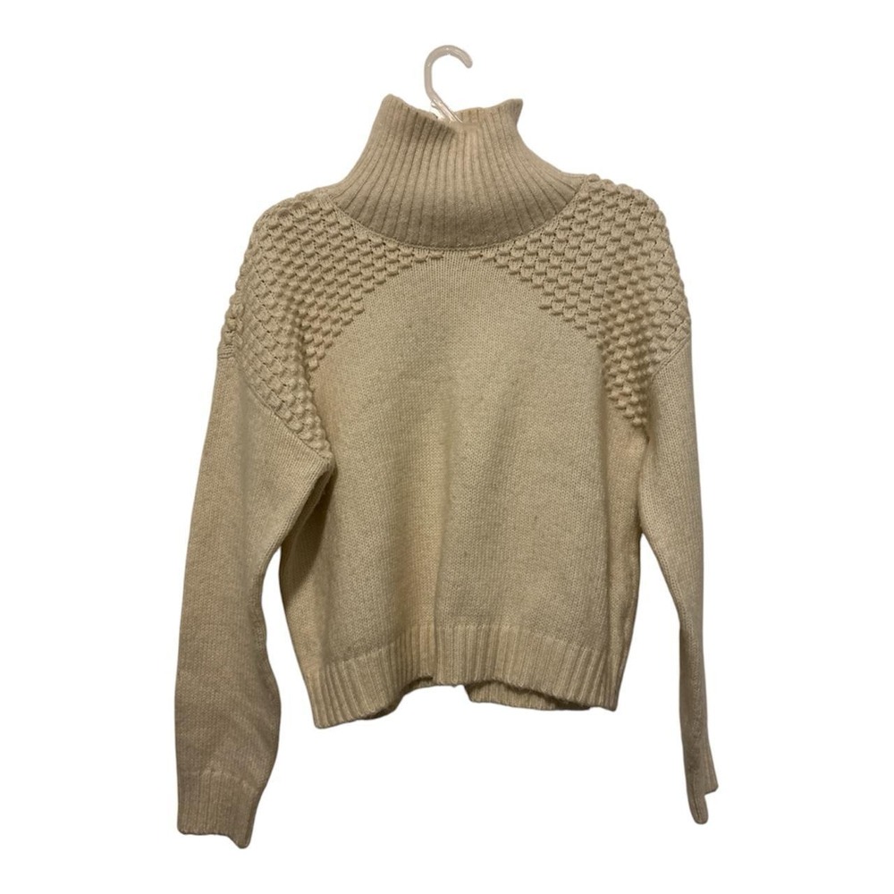 Falls Creek Cream turtleneck sweater with textured diamond pattern on shoulders - Picture 1 of 2